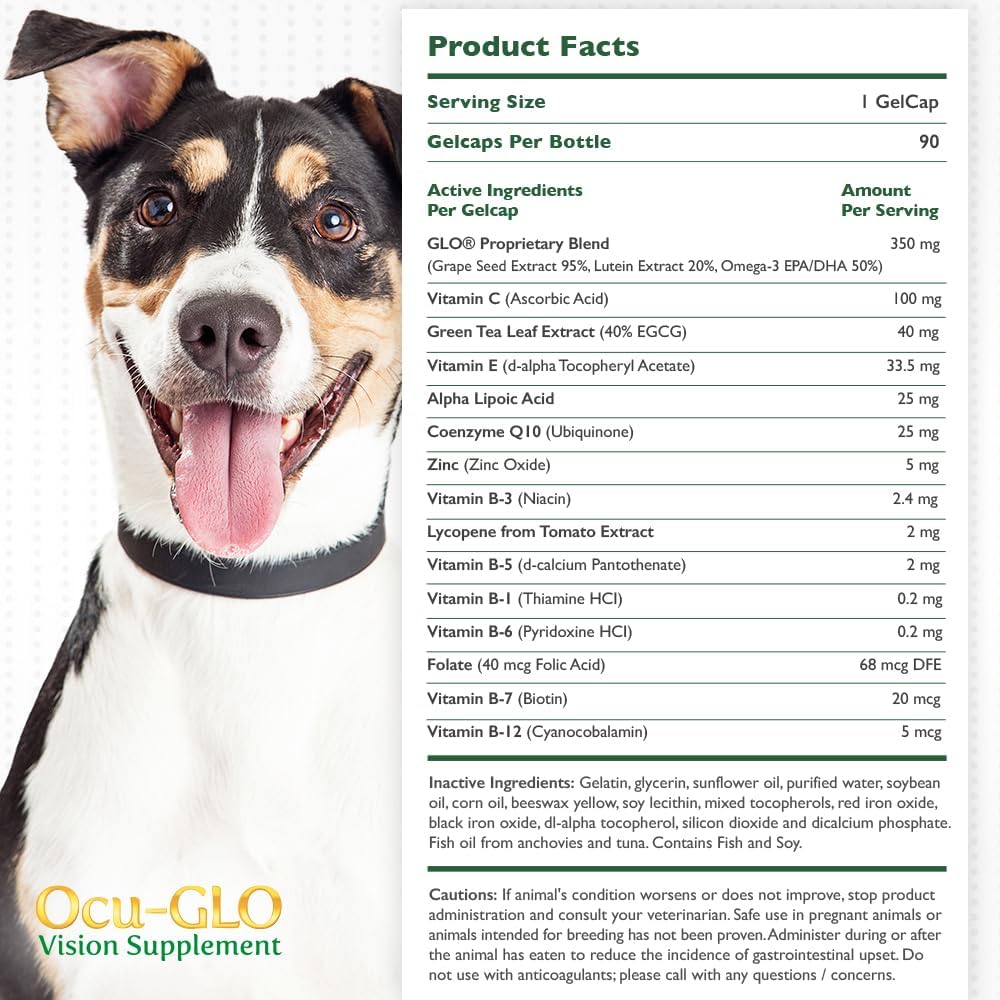 Ocu-GLO Eye Health Supplement for Medium to Large Dogs Over 11 lb - 90 Tablets
