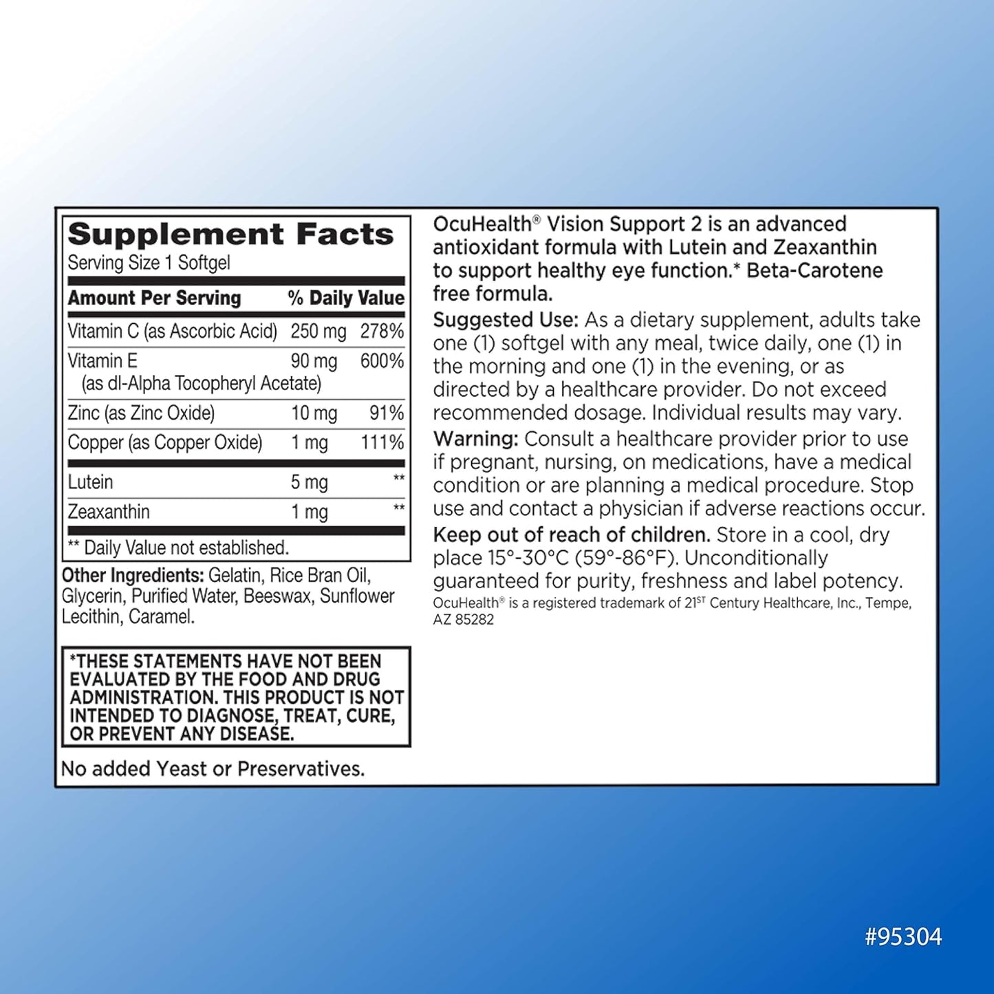 Ocuhealth Eye Health Vision Support Supplement Softgels - 120 Count Bottle