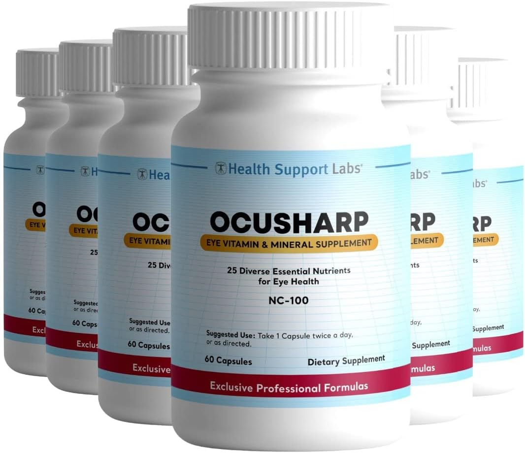 Ocusharp Vision Health Formula with Zeaxanthin, Lutein, Bilberry Extract - Eye Vitamin Supplement, 60 Capsules