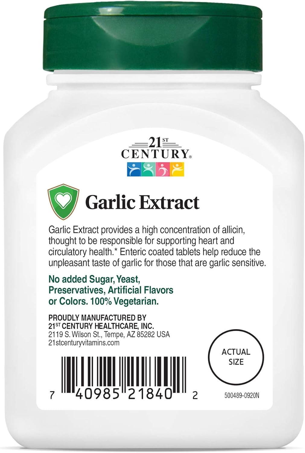 Odorless 21st Century Garlic Tablets - 60 Count - Supports Heart Health (21840)