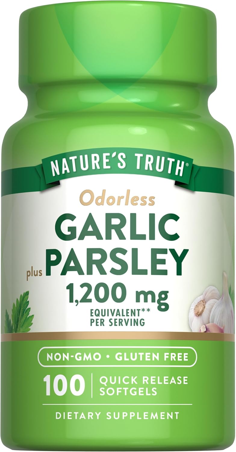 Odorless Garlic and Parsley Softgels - 1200mg - 100 Count - Non-GMO & Gluten Free
