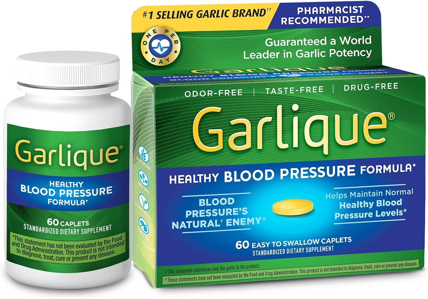 Odorless Vegan Garlic Extract Supplement for Healthy Blood Pressure - 60 Caplets
