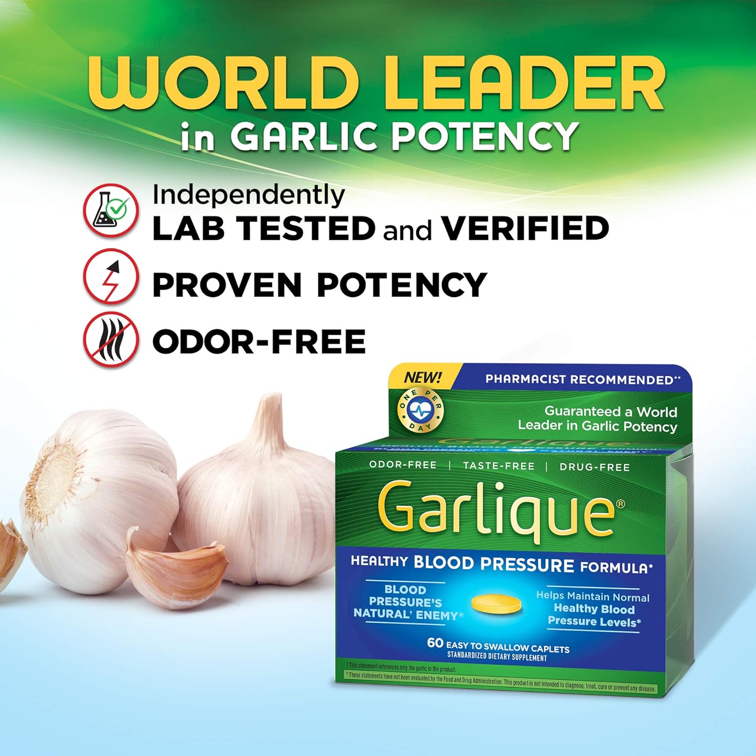 Odorless Vegan Garlic Extract Supplement for Healthy Blood Pressure - 60 Caplets