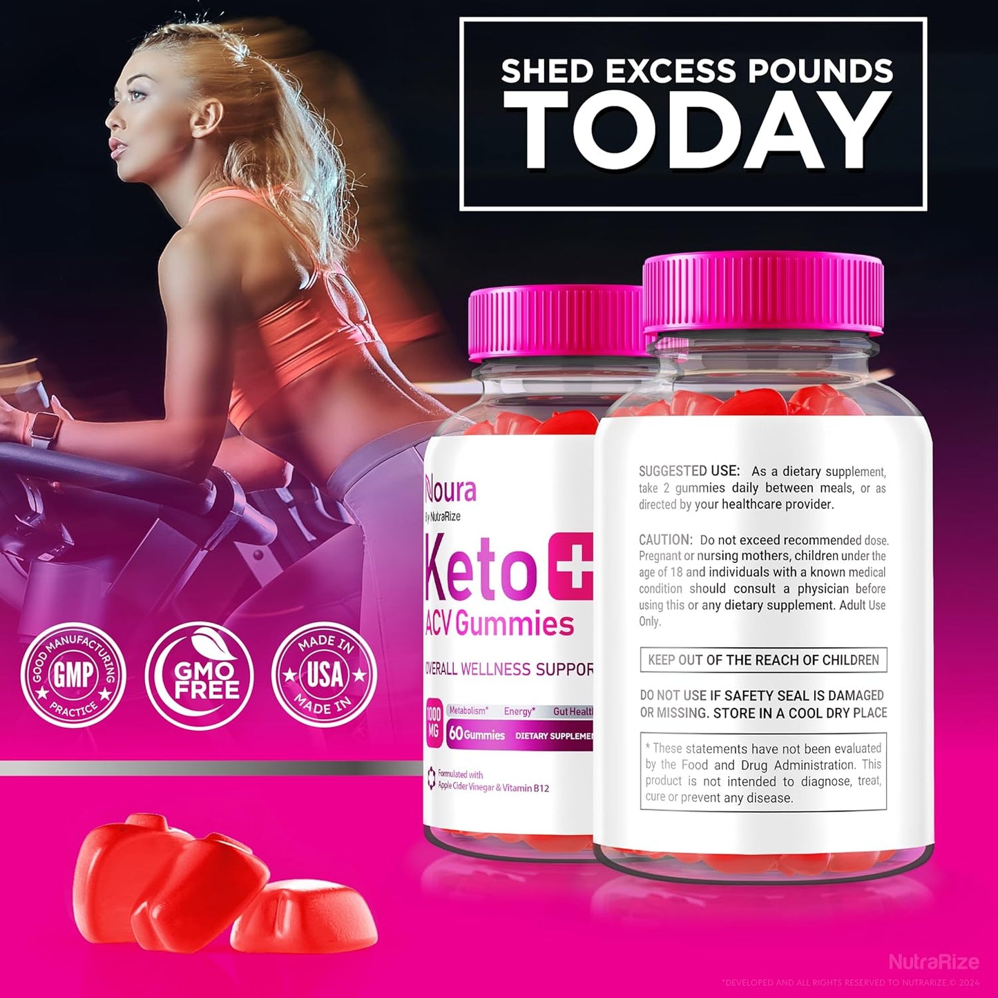 Official NutraRize Noura Keto + ACV Gummies - All Natural Keto Supplement with Apple Cider Vinegar (60 Gummies)