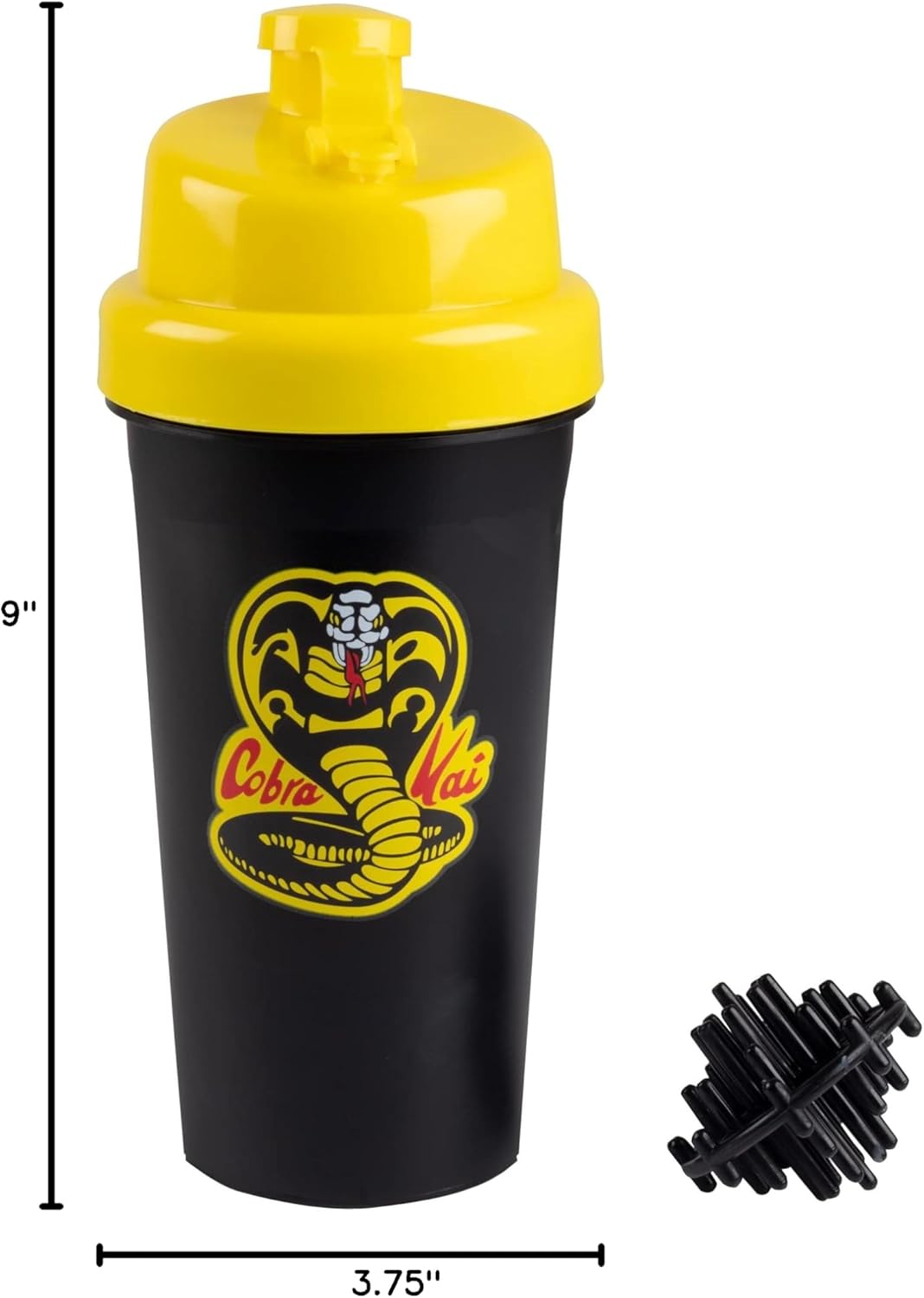 Officially Licensed Cobra Kai Season 6 Shaker Bottle - 25oz Blender Mixer Ball for Protein, Sports Drinks, Smoothies - Karate Kid Valentine's Day Gift for Kids, Teens, Adults
