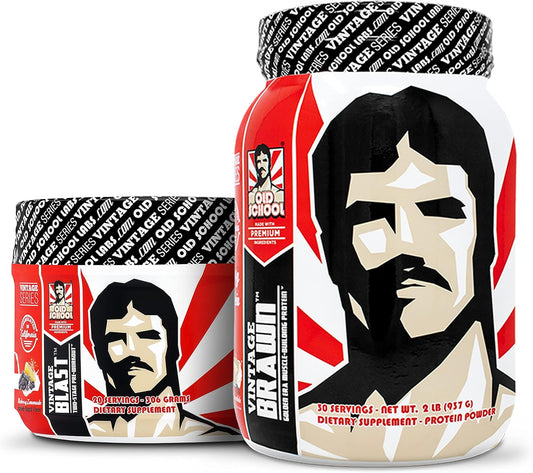Old School Labs Vintage Blast Pre Workout and Vintage Brawn Muscle-Building Protein Bundle