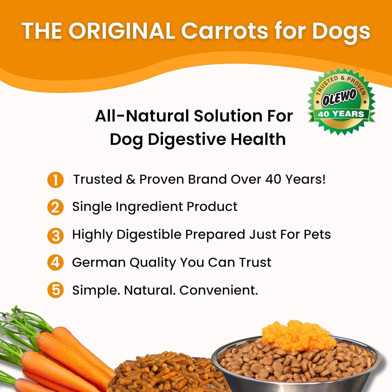 Olewo Original Carrots for Dogs - Fiber-Rich Digestive Dog Food Topper, Skin & Coat Support, Whole Food Multivitamin, Gut Health Boost - 2.2 lbs