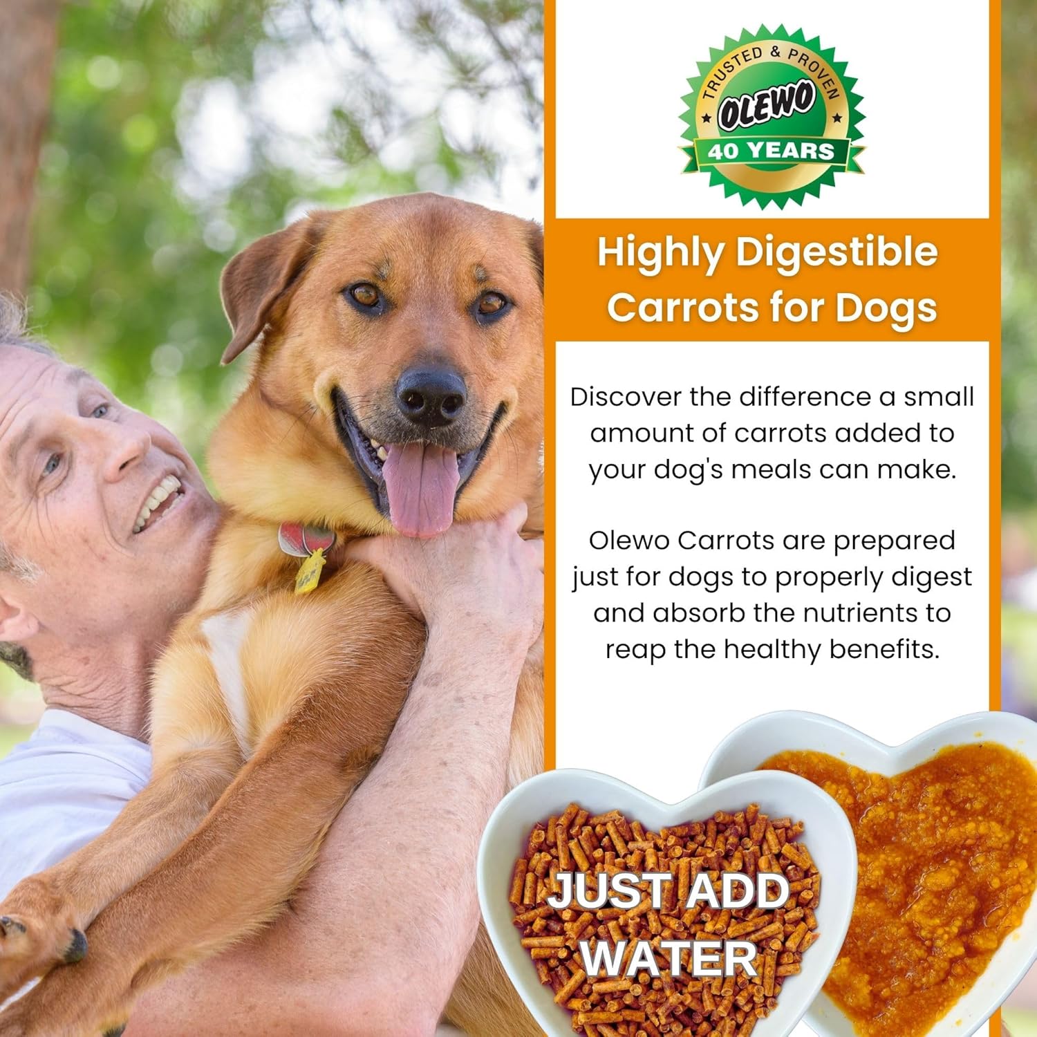 Olewo Original Carrots for Dogs - Fiber-Rich Digestive Dog Food Topper, Skin & Coat Support, Whole Food Multivitamin, Gut Health Boost - 2.2 lbs
