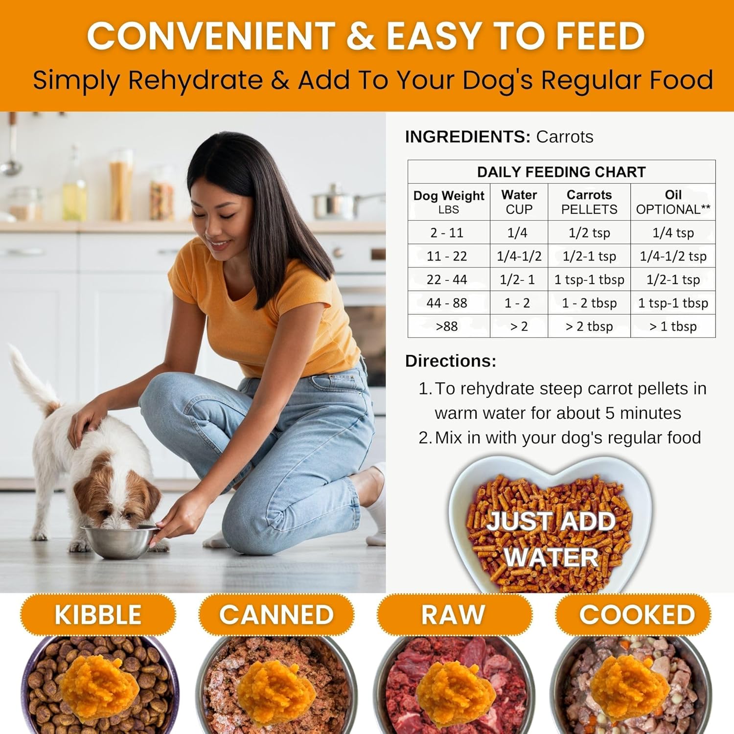 Olewo Original Carrots for Dogs - Fiber-Rich Digestive Dog Food Topper, Skin & Coat Support, Whole Food Multivitamin, Gut Health Boost - 2.2 lbs