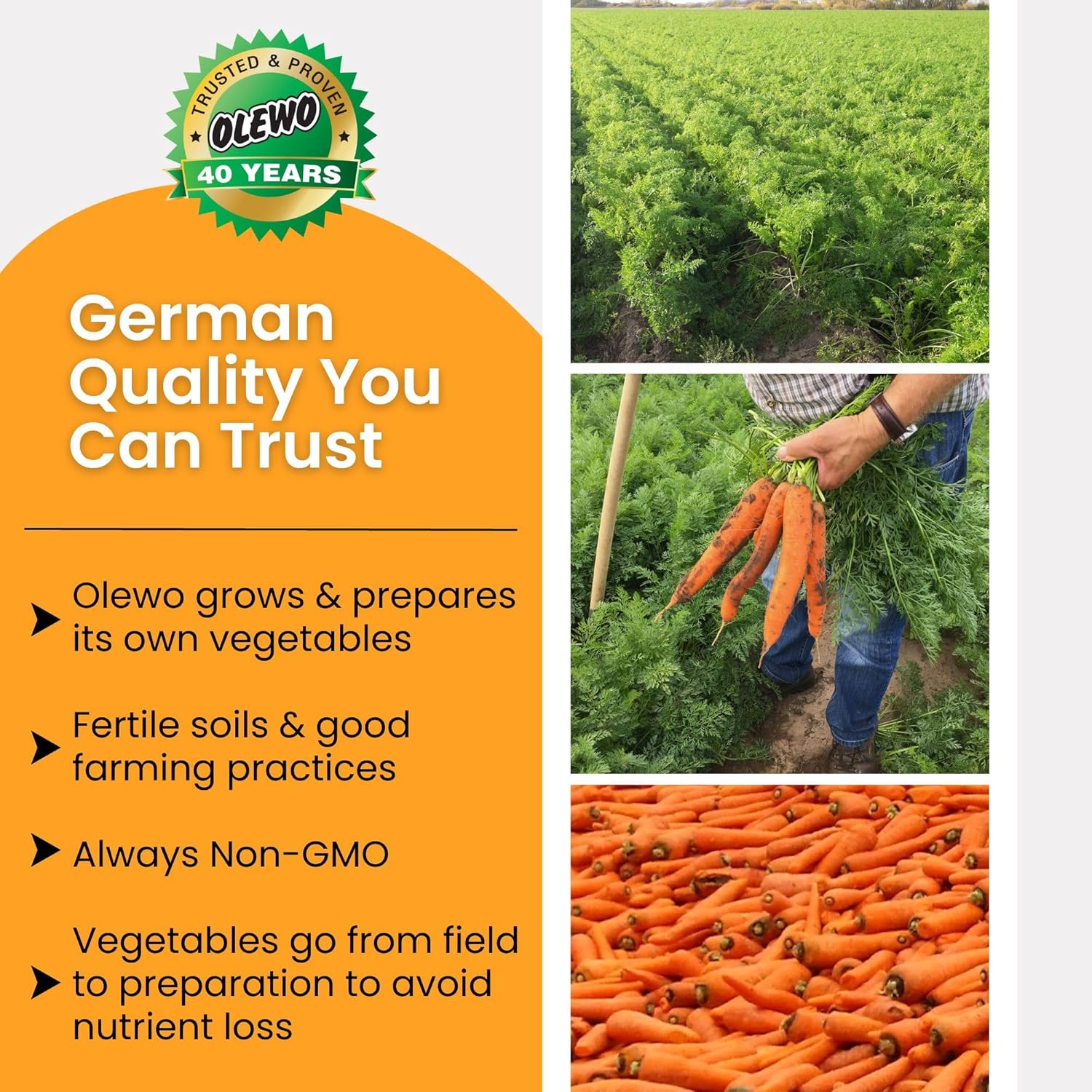 Olewo Original Carrots for Dogs - Fiber-Rich Digestive Dog Food Topper, Skin & Coat Support, Whole Food Multivitamin, Gut Health Boost - 2.2 lbs