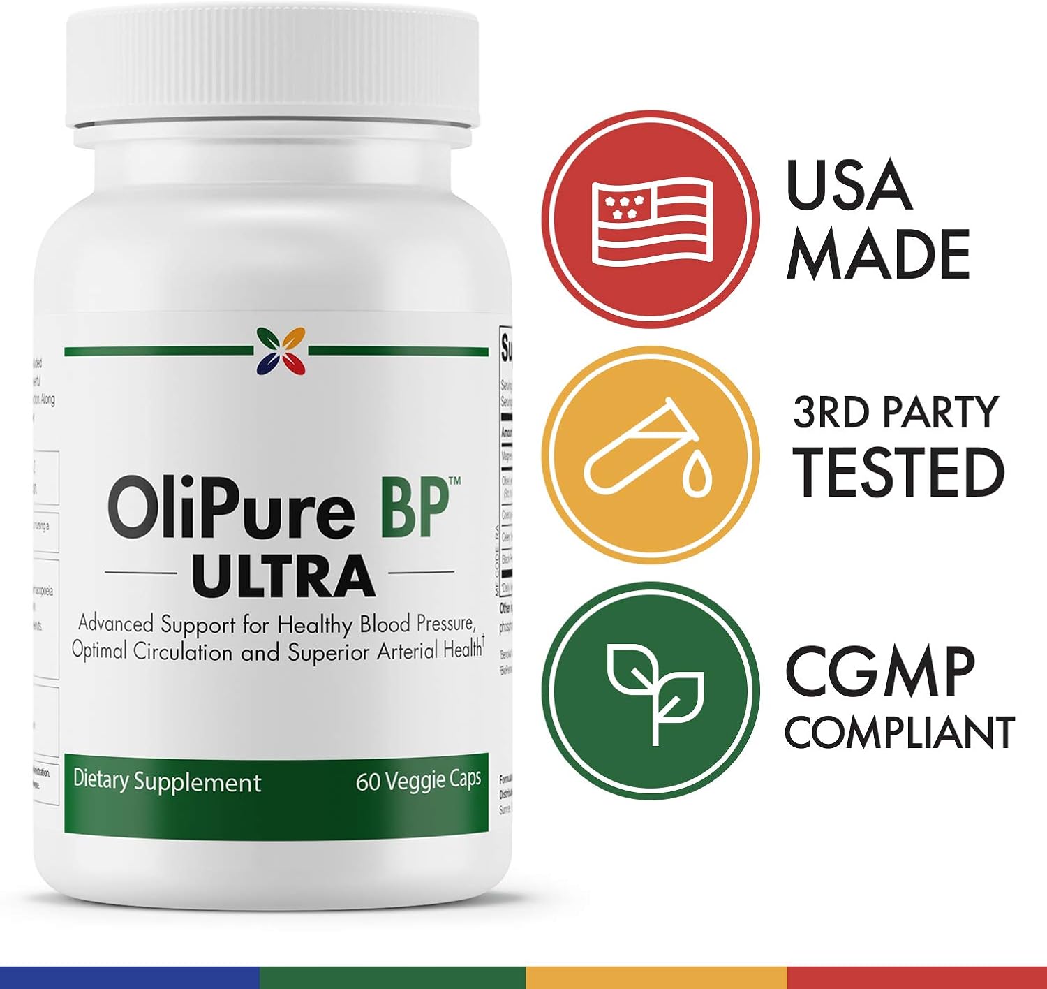OliPure BP Ultra with CoQ10 - Natural Blood Pressure Support Supplement - Heart & Circulation Health - 60 Vcaps