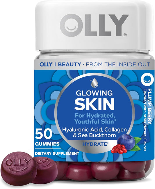 OLLY Glowing Skin Collagen Gummy with Hyaluronic Acid and Sea Buckthorn - Berry Flavor, 50 Count - 25 Day Supply