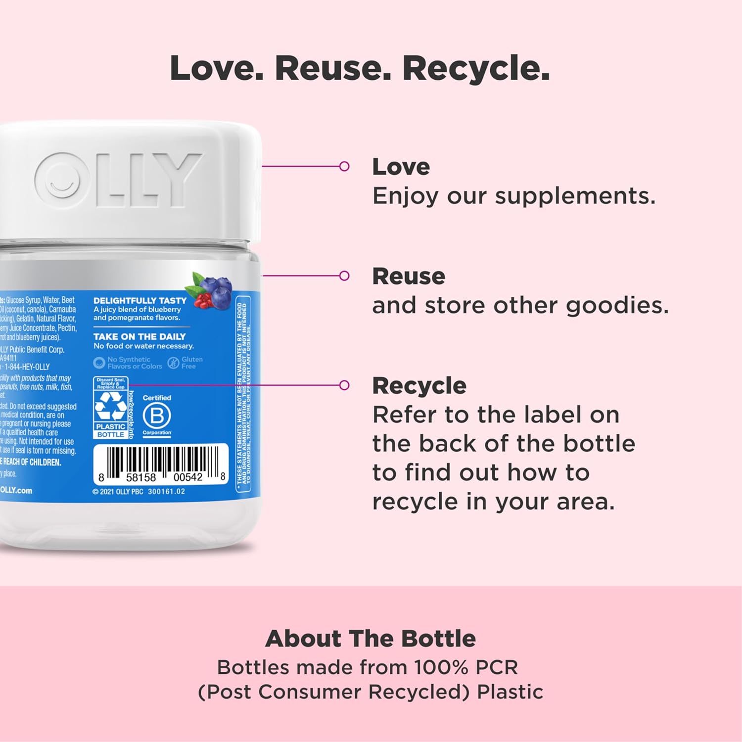 OLLY Glowing Skin Collagen Gummy with Hyaluronic Acid and Sea Buckthorn - Berry Flavor, 50 Count - 25 Day Supply