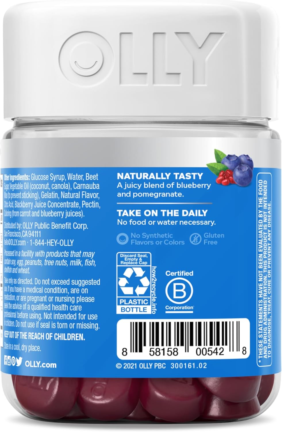 OLLY Glowing Skin Collagen Gummy with Hyaluronic Acid and Sea Buckthorn - Berry Flavor, 50 Count - 25 Day Supply