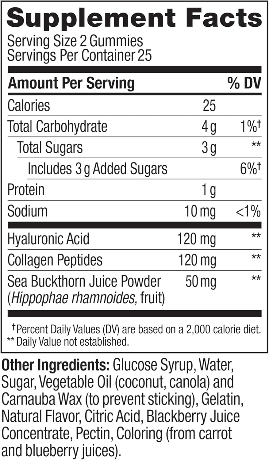 OLLY Glowing Skin Collagen Gummy with Hyaluronic Acid and Sea Buckthorn - Berry Flavor, 50 Count - 25 Day Supply