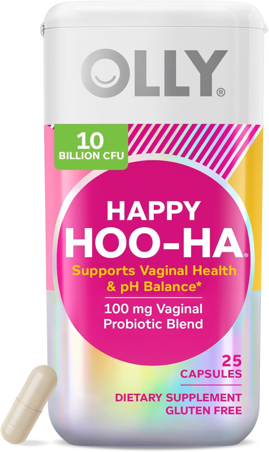 OLLY Happy Hoo-Ha Probiotic Capsules for Women, Supports Vaginal Health & pH Balance, 10 Billion CFU, Gluten-Free - 25 Count
