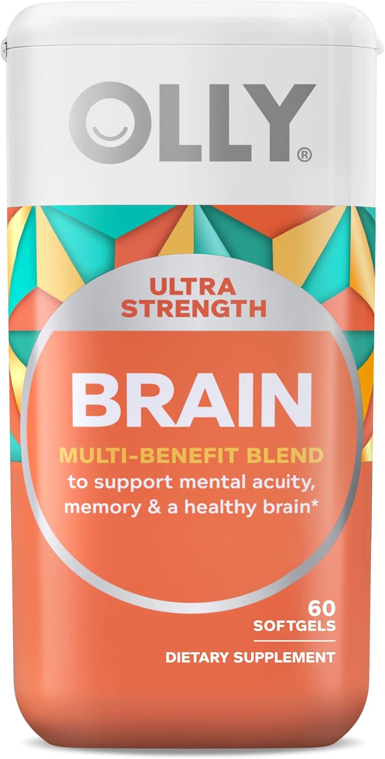 OLLY Ultra Strength Goodbye Stress & Brain Softgels with GABA, Ashwagandha, L-Theanine, Lemon Balm - Nootropic Supplement for Memory & Healthy Brain Function