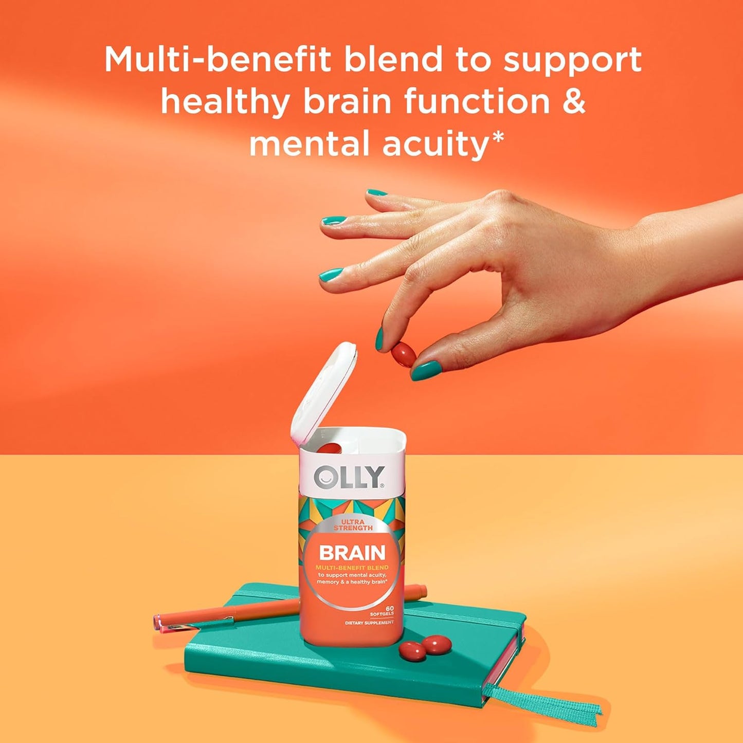 OLLY Ultra Strength Goodbye Stress & Brain Softgels with GABA, Ashwagandha, L-Theanine, Lemon Balm - Nootropic Supplement for Memory & Healthy Brain Function