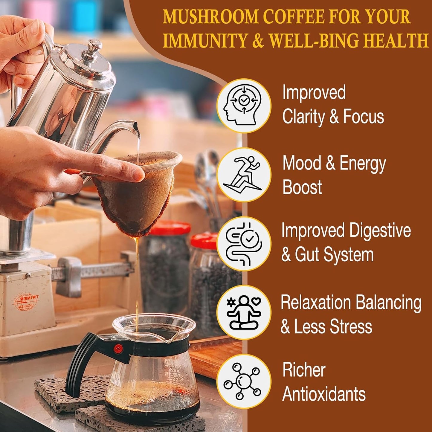 OLOBIO Mushroom Coffee Blend with 11 Organic Mushrooms, Adaptogens, Probiotics - Lion's Mane, Chaga, Reishi, Cordyceps, Instant Coffee for Focus, Energy, Gut Health, Digestion, Immunity - 4 Packs