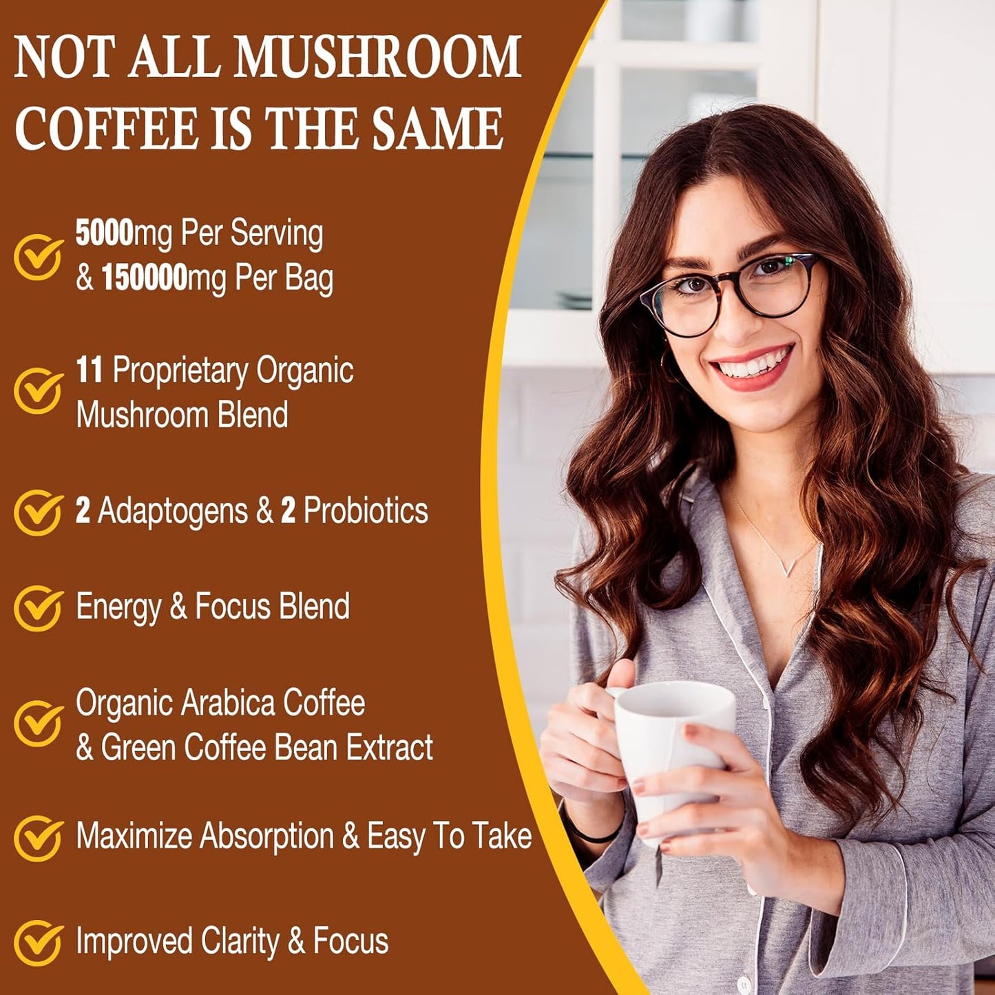 OLOBIO Mushroom Coffee Blend with 11 Organic Mushrooms, Adaptogens, Probiotics - Lion's Mane, Chaga, Reishi, Cordyceps, Instant Coffee for Focus, Energy, Gut Health, Digestion, Immunity - 4 Packs
