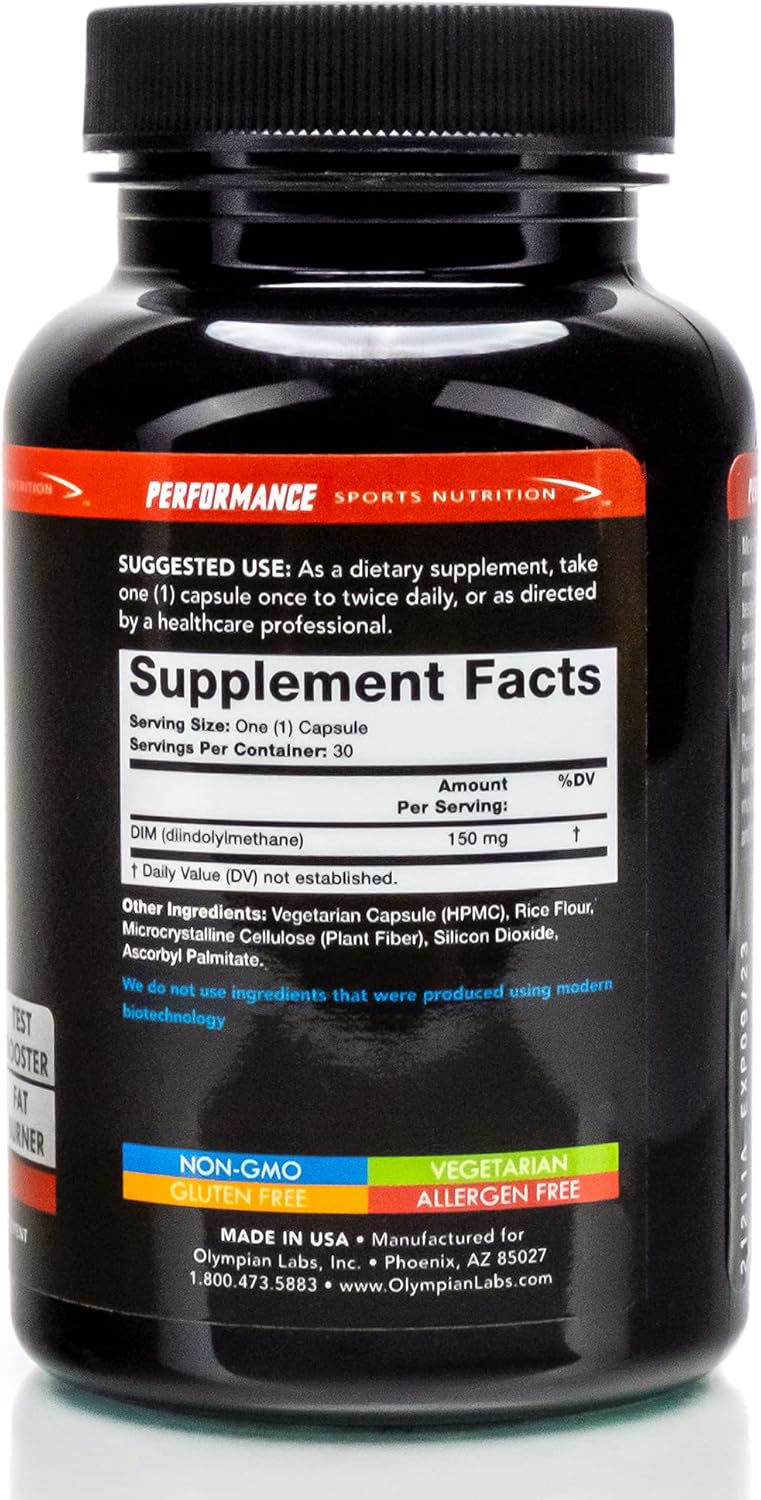 Olympian Labs DIM 150mg Capsules for Hormone Balance, Clear Skin, PCOS Support, & Fitness - 30 Day Supply