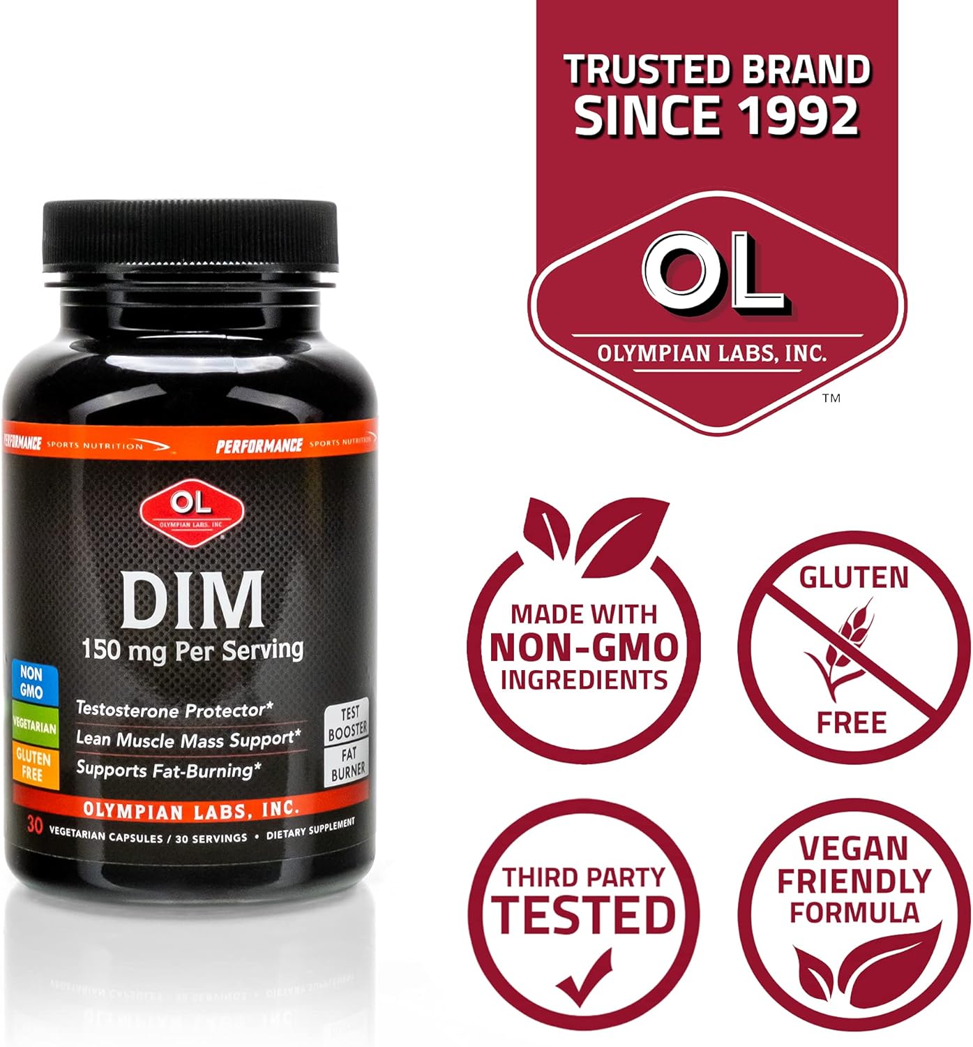 Olympian Labs DIM 150mg Capsules for Hormone Balance, Clear Skin, PCOS Support, & Fitness - 30 Day Supply
