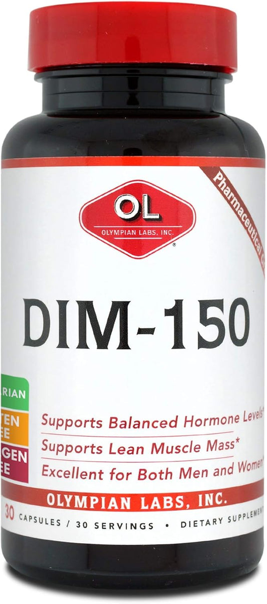 Olympian Labs DIM Supplement 150mg - Diindolylmethane 30 Capsules for Hormone Balance, Menopause Relief, Acne, PCOS, Bodybuilding