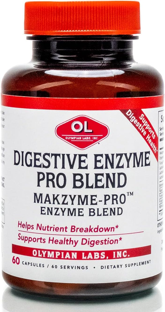 Olympian Labs Makzyme-Pro Enzymes - 60 Capsules, Breaks Down Proteins, Carbs, Fats, Oil & Milk - 60 Servings