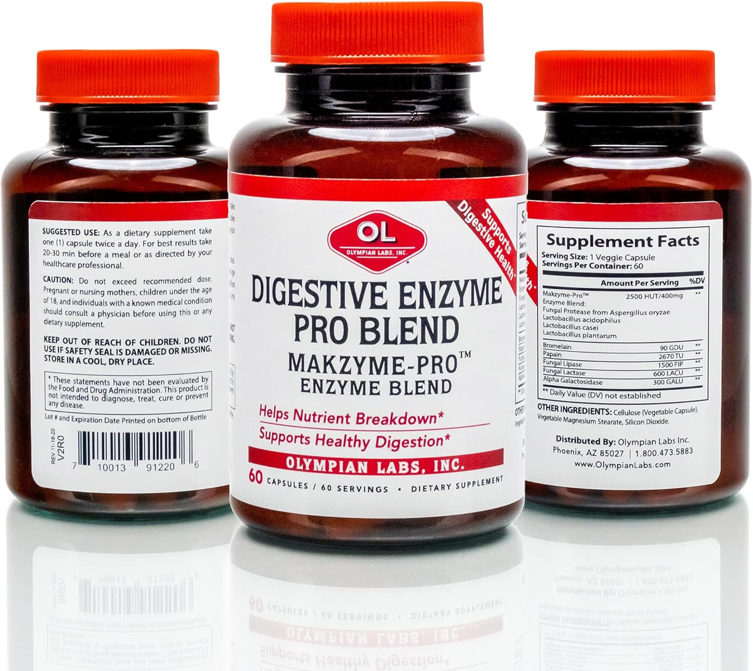 Olympian Labs Makzyme-Pro Enzymes - 60 Capsules, Breaks Down Proteins, Carbs, Fats, Oil & Milk - 60 Servings