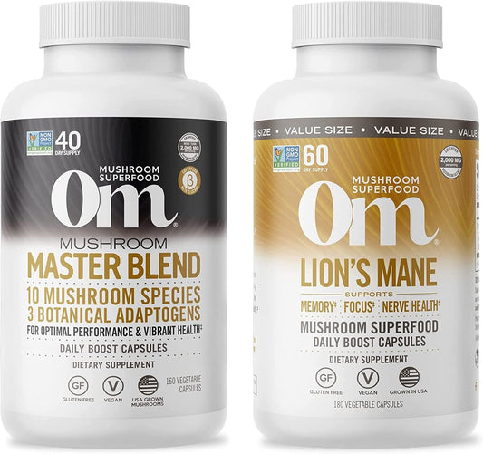 OM Mushroom Superfood Capsule Bundle - Master Blend & Lion's Mane, 340 Capsules