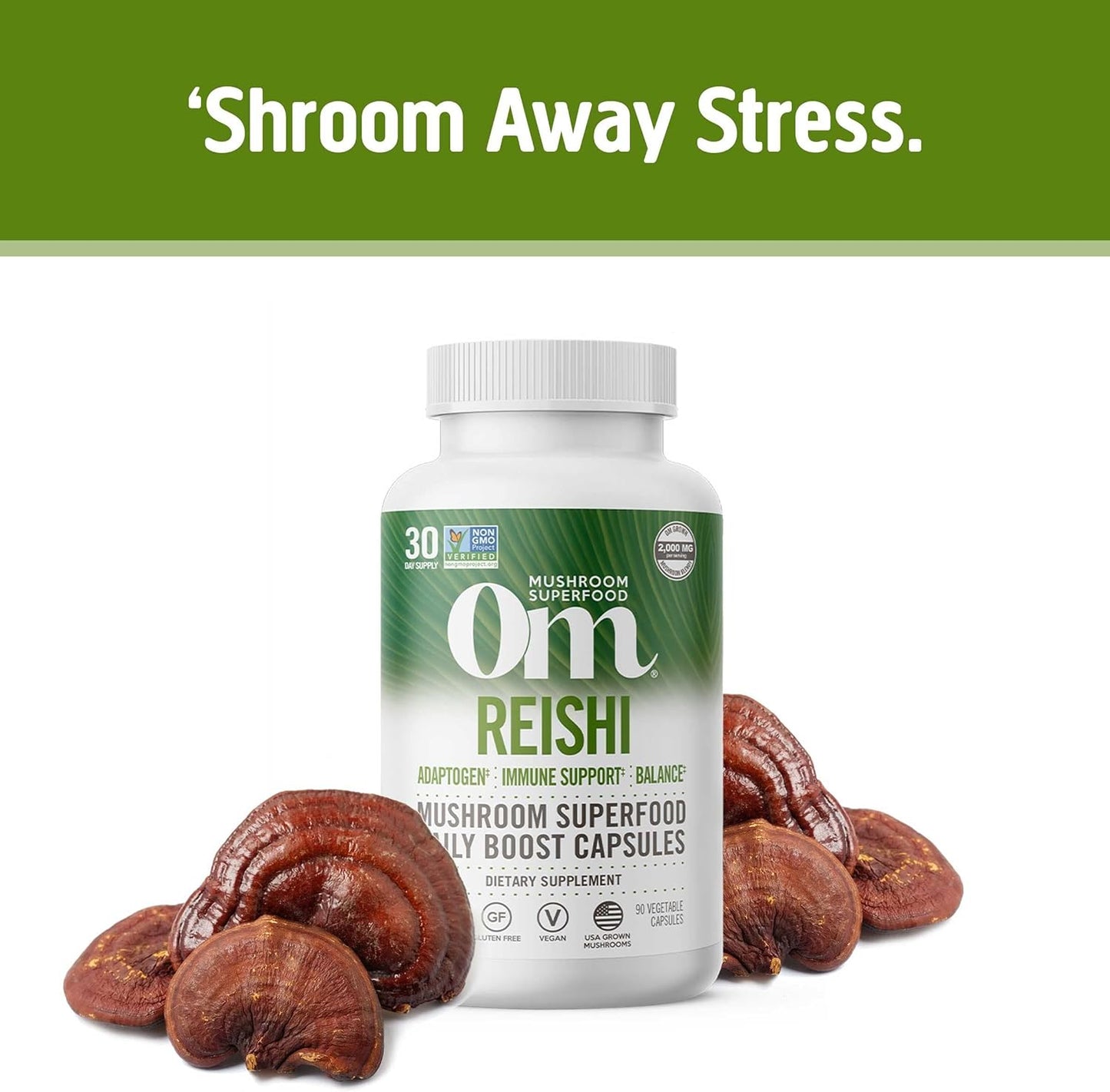 OM Mushroom Superfood Reishi Capsules - Stress & Immune Support Supplement, 90 Count