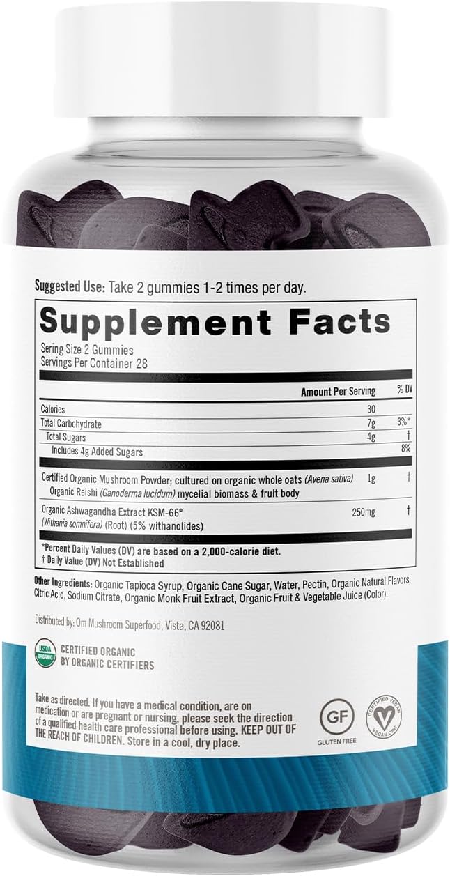 OM Mushroom Superfood Relax Gummies - Reishi & Ashwaganda Extract, Blueberry Supplements for Stress Relief Support, 28 Servings