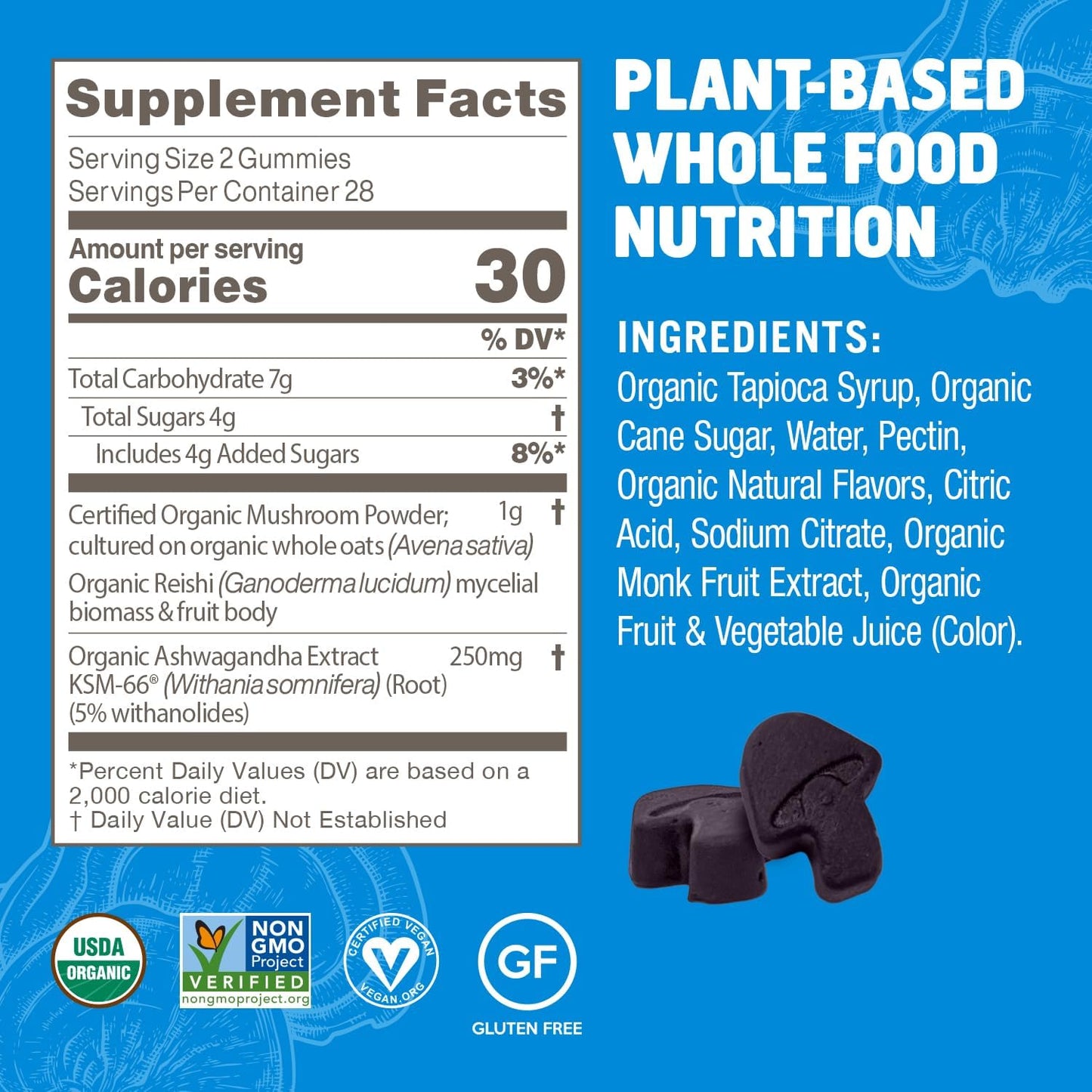 OM Mushroom Superfood Relax Gummies - Reishi & Ashwaganda Extract, Blueberry Supplements for Stress Relief Support, 28 Servings