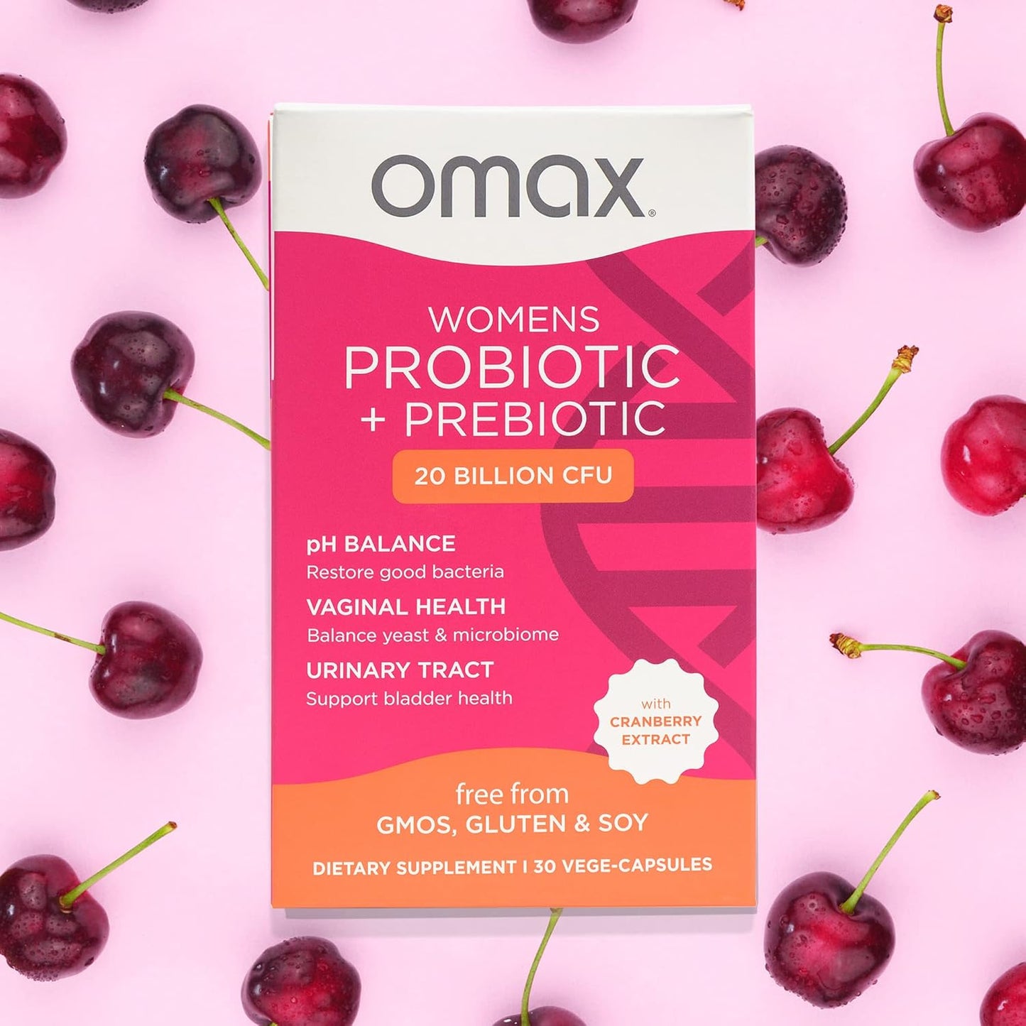 Omax Women's Probiotic + Prebiotic with Cranberry & Chicory Root - 20 Billion CFU, 90 Vege Capsules, 6 Strains for Vaginal Health, UTI, Bloating