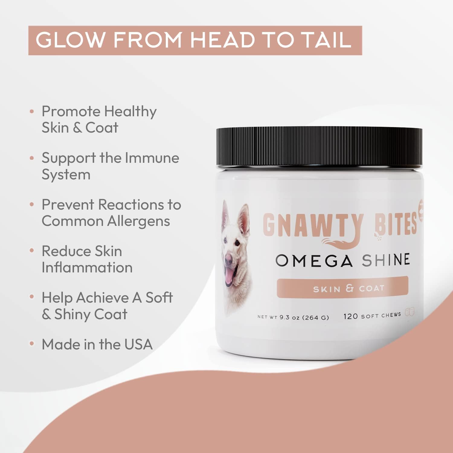 Omega 3-6-9 Dog Skin and Coat Supplement Soft Chews with Fish Oil for Healthy Coat, Itchy Skin Relief - 120 Count