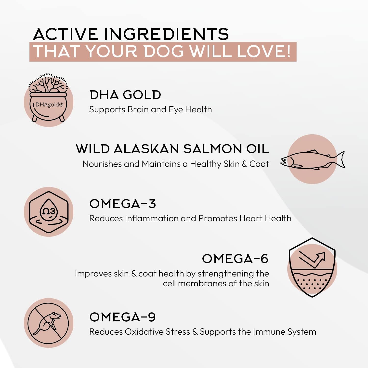 Omega 3-6-9 Dog Skin and Coat Supplement Soft Chews with Fish Oil for Healthy Coat, Itchy Skin Relief - 120 Count