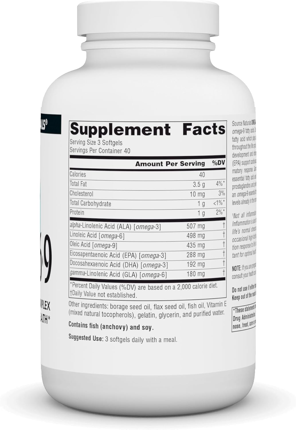 Omega 3-6-9 Essential Fatty Acid Complex Softgels for Heart and Brain Health by Source Naturals - 120 Count