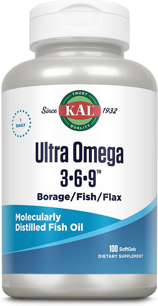 Omega 3-6-9 Fish Oil Supplement with Flaxseed & Borage Oil for Skin, Hair, Heart, Memory - 100 Softgels