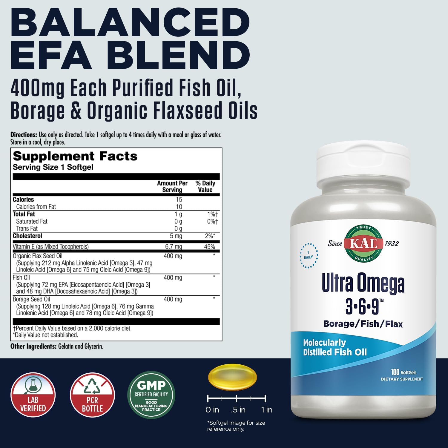Omega 3-6-9 Fish Oil Supplement with Flaxseed & Borage Oil for Skin, Hair, Heart, Memory - 100 Softgels