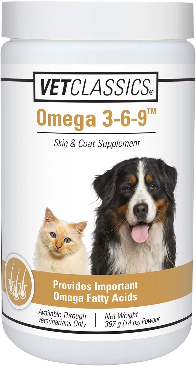 Omega 3-6-9 Pet Skin & Coat Supplement Powder for Cats & Dogs - Promotes Healthy Skin & Glossy Coats - 14 Oz Omega Fatty Acids Powder