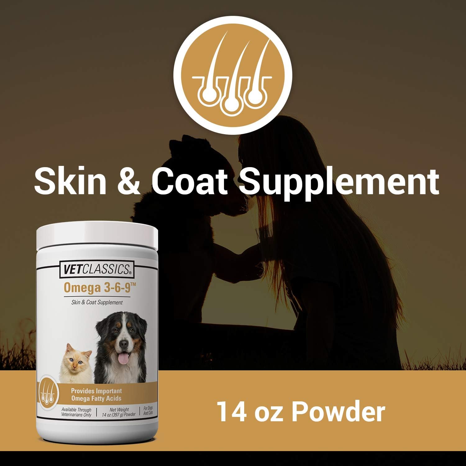 Omega 3-6-9 Pet Skin & Coat Supplement Powder for Cats & Dogs - Promotes Healthy Skin & Glossy Coats - 14 Oz Omega Fatty Acids Powder