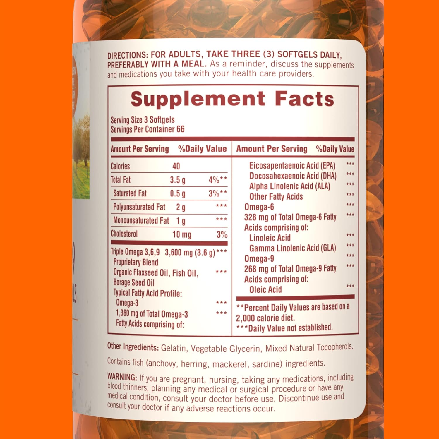 Omega 3 6 9 Softgels with Flax, Fish, and Borage Oils for Heart Health - 200 Count