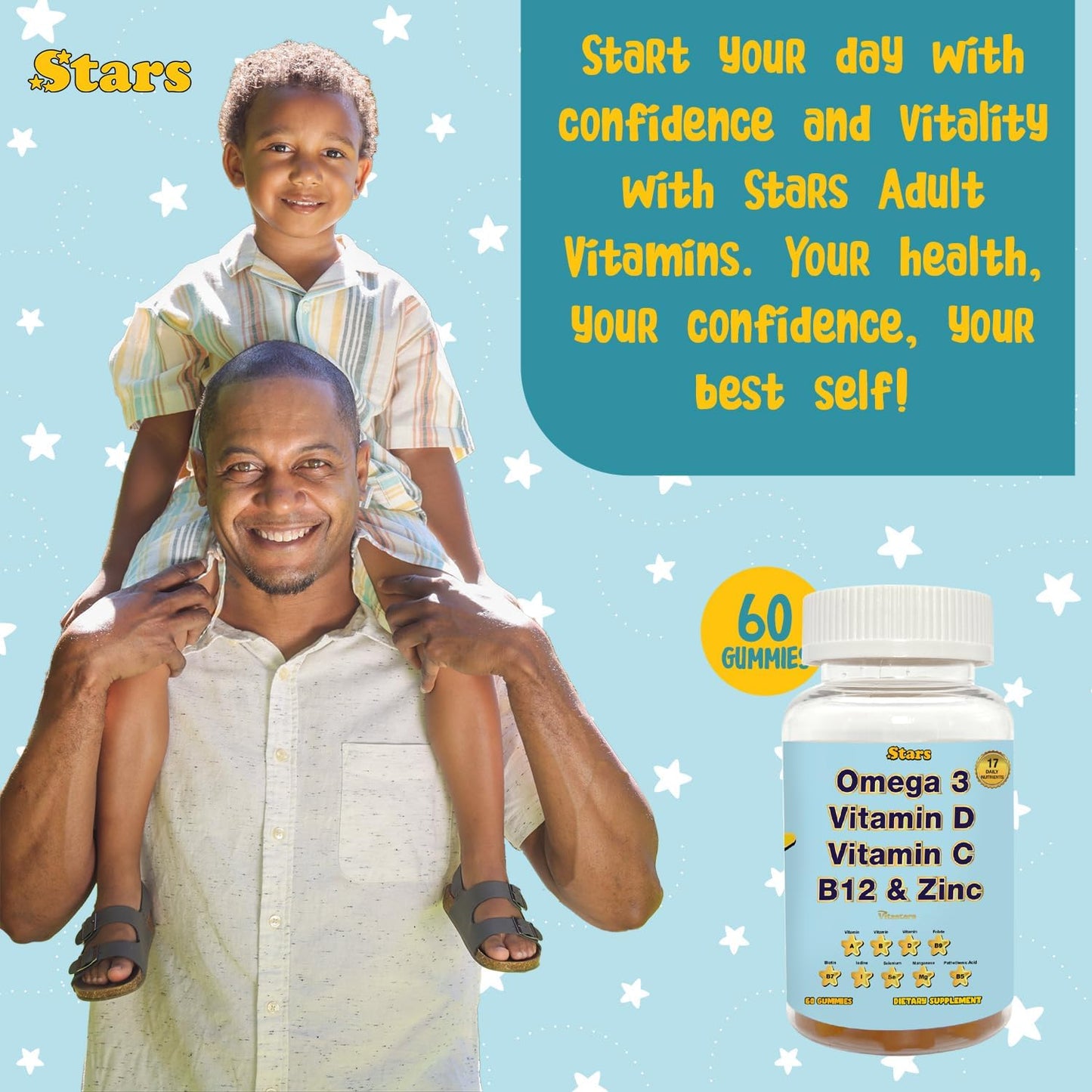 Omega 3 Adult Multivitamin Gummies with Selenium, Vitamins A, B, C, D, Biotin - 60 Chewable Gummies for Men and Women