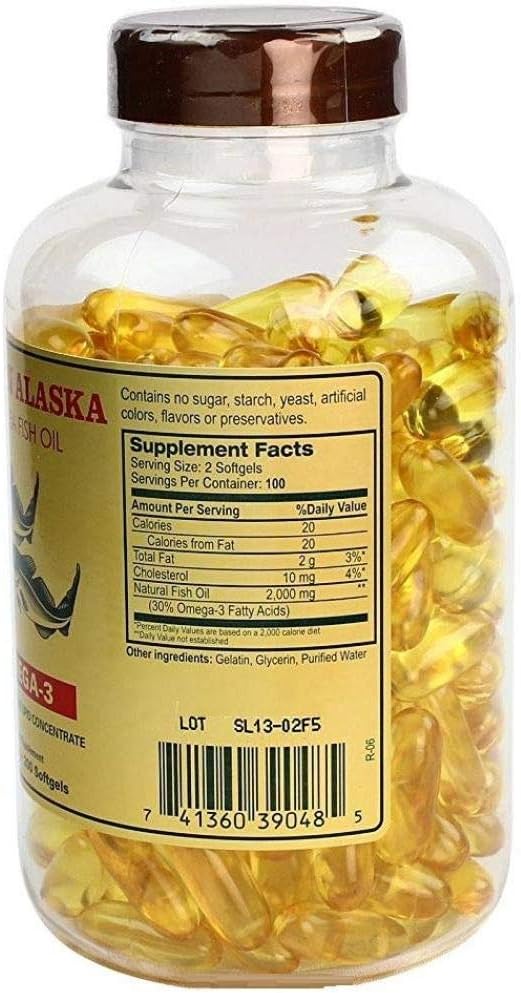 Omega 3 Alaska Deep Sea Fish Oil Softgels - 1000mg, 200 Count - NCB Brand
