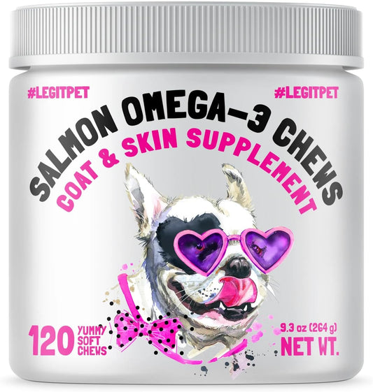 Omega 3 Alaskan Salmon Oil Treats for Dogs - Skin, Coat, Hip & Joint Health, Allergy Relief - Fish Oil Supplement with EPA & DHA Fatty Acids