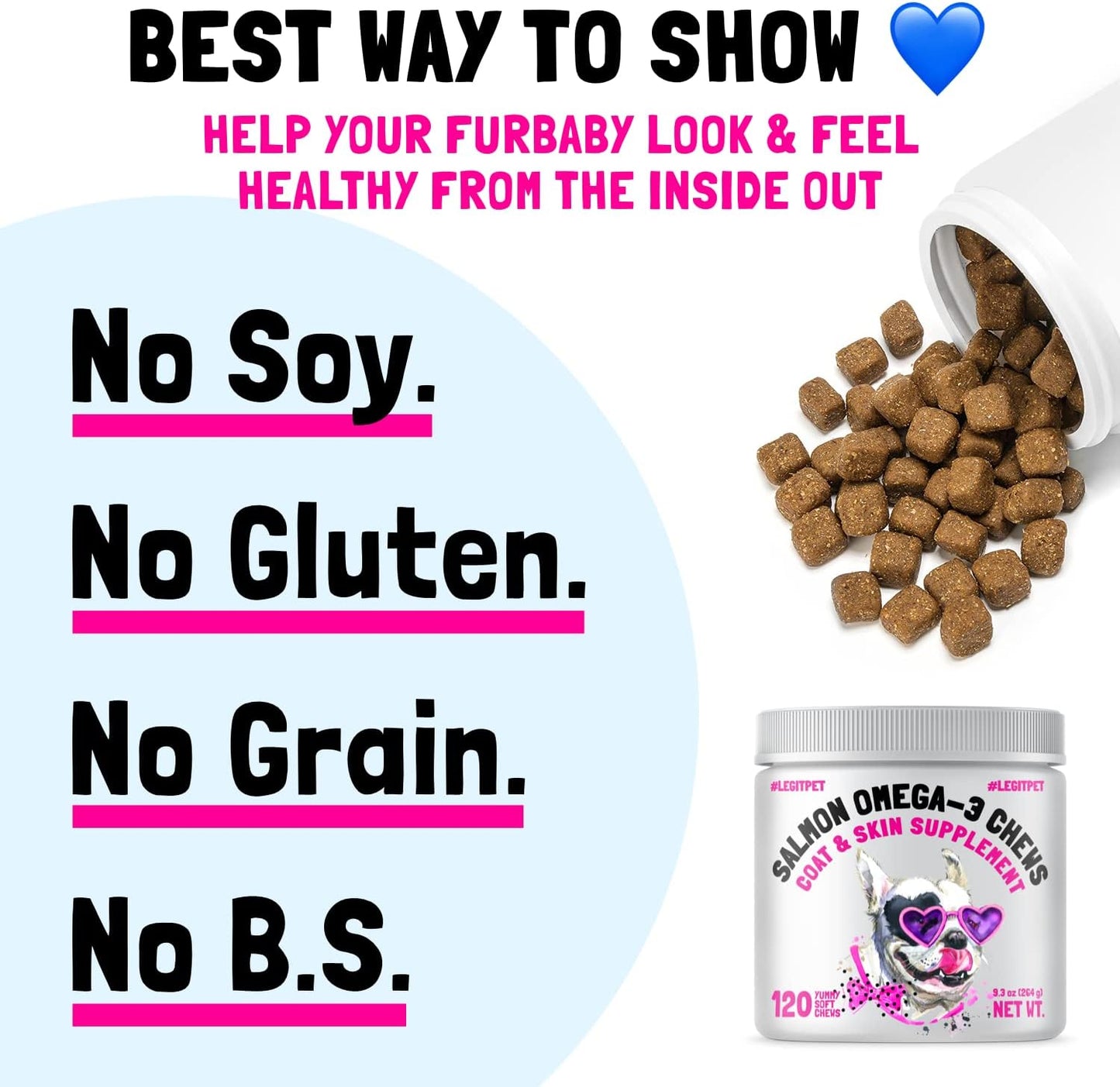 Omega 3 Alaskan Salmon Oil Treats for Dogs - Skin, Coat, Hip & Joint Health, Allergy Relief - Fish Oil Supplement with EPA & DHA Fatty Acids
