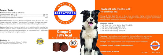 Omega 3 Fatty Acid Soft Chews for Large Dogs - Max Strength Dog Supplement with Fish Oil - 90 Soft Chews by Stratford Pharmaceuticals