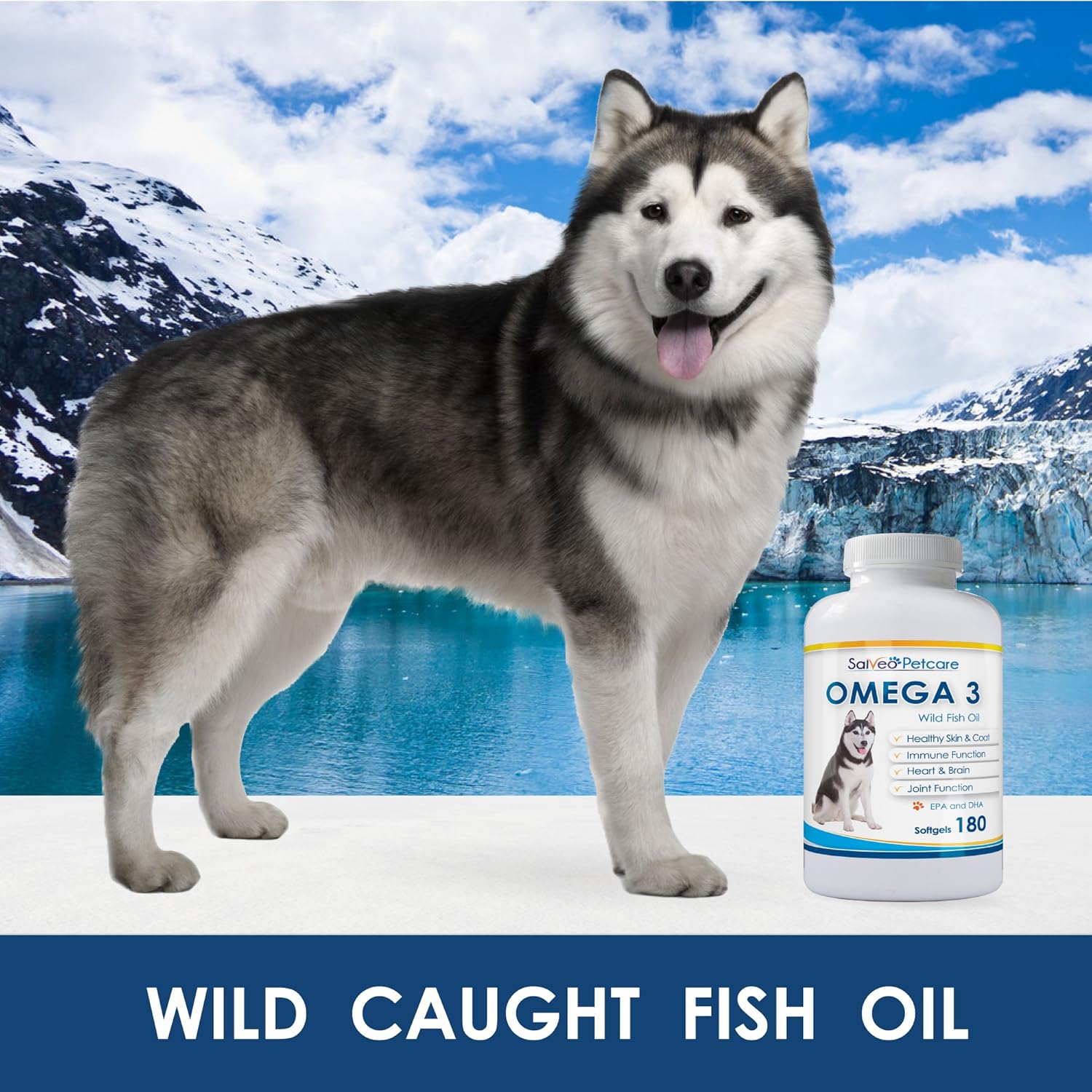 Omega 3 Fish Oil Capsules for Dogs - Natural Pet Supplement for Shiny Coats - High EPA & DHA - No Fishy Smell - 180 Capsules