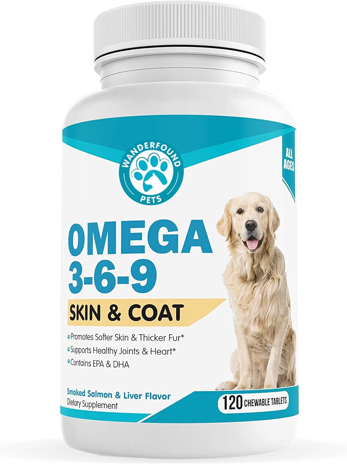 Omega-3 Fish Oil Chewable Vitamins for Dogs - Skin and Coat Health, Itch Relief, Joint and Heart Support - 120 Tablets, Salmon Liver Flavor