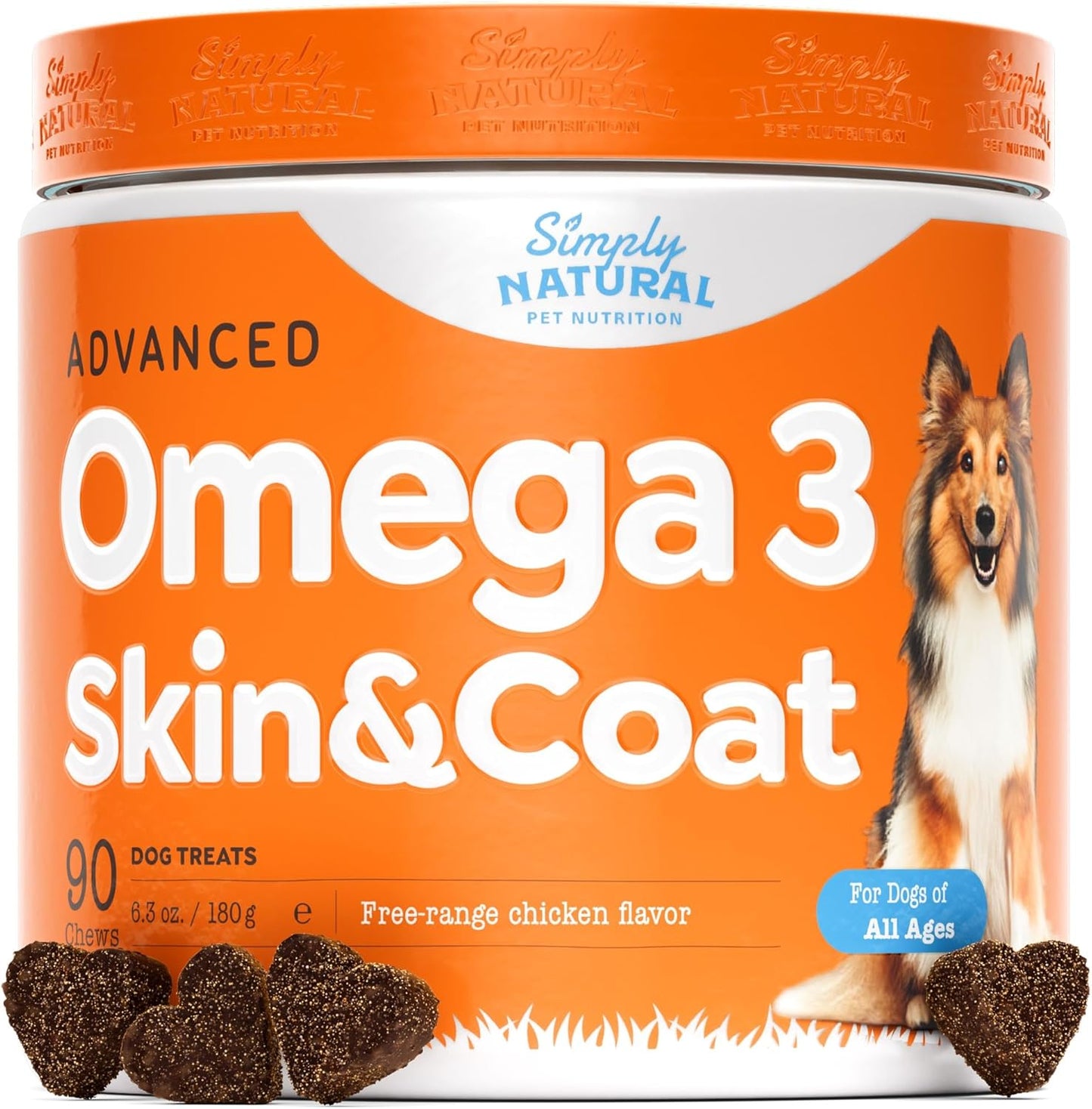 Omega 3 Fish Oil Chews for Dogs - Natural Pet Food with Salmon Oil, Supports Skin & Coat Health, Reduces Itching, Allergy Relief - 90 Dog Treats